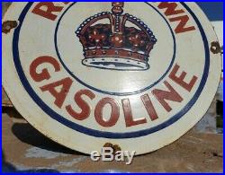 Vintage 1930 Old Antique Rare Red Crown Gasoline Oil Porcelain Enamel Sign Board
