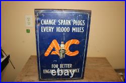 Vintage 1930's AC Spark Plugs 19 Metal Display Cabinet Gas Oil Sign