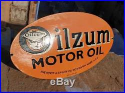 Vintage 1930's Old Antique Very Rare Oilzum Oil Adv. Porcelain Enamel Sign Board