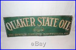 Vintage 1930's Quaker State Motor Oil 2 Gas Station 36 Embossed Metal Sign