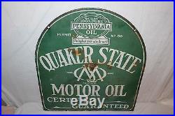 Vintage 1930's Quaker State Motor Oil 2 Sided 29 Porcelain Metal Sign