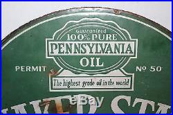 Vintage 1930's Quaker State Motor Oil 2 Sided 29 Porcelain Metal Sign