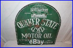 Vintage 1930's Quaker State Motor Oil 2 Sided 29 Porcelain Metal Sign