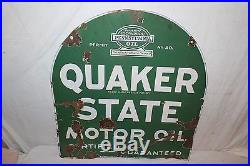 Vintage 1930's Quaker State Motor Oil 2 Sided 29 Porcelain Metal Sign