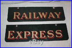 Vintage 1930's Railway Express Railroad Train Gas Oil Metal Porcelain Sign