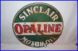 Vintage 1930's Sinclair Opaline Motor Oil 2 Sided 24 Porcelain Metal Sign