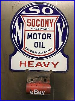 Vintage 1930's Socony Standard Heavy Motor Oil Metal Porcelain Lubester Sign