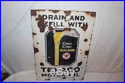 Vintage 1930's Texaco Motor Oil Gas Station 2 Sided 27 Porcelain Metal Sign