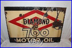 Vintage 1930s Diamond 760 Motor Oil Gas Station 2 Sided 32 Porcelain Metal Sign