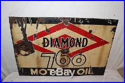 Vintage 1930s Diamond 760 Motor Oil Gas Station 2 Sided 32 Porcelain Metal Sign