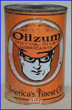Vintage 1930s Oilzum Motor Oil Can 5 Quart large White & Bagley Co. Mass Rare