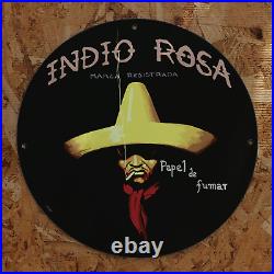 Vintage 1931 Indio Rosa Papel De Fumar Porcelain Gas-Oil Americana Man Cave Sign