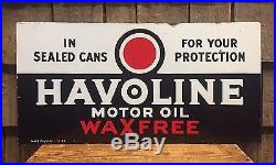 Vintage 1934 Original HAVOLINE MOTOR OIL 2 Sided Gas Station Porcelain Sign