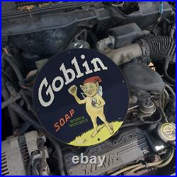 Vintage 1935 Goblin Soap Porcelain Gas & Oil Americana Man Cave Antique Sign