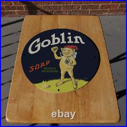 Vintage 1935 Goblin Soap Porcelain Gas & Oil Americana Man Cave Antique Sign