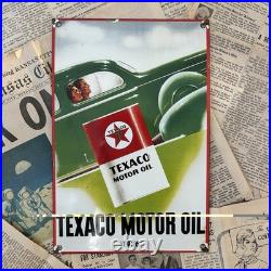 Vintage 1936 Texaco Motor Oil 8x12 Inches Porcelain Enamel Sign