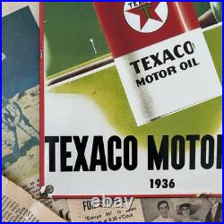 Vintage 1936 Texaco Motor Oil 8x12 Inches Porcelain Enamel Sign