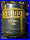 Vintage 1937 Copyright Sunoco 5 Gallon Motor Oil Can with Caps & Wood Handle