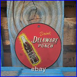 Vintage 1937 Drink Delaware Punch Porcelain Gas Oil 4.5 Sign