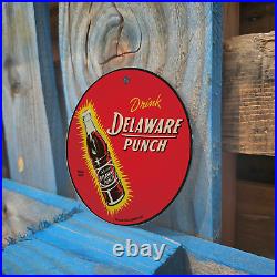 Vintage 1937 Drink Delaware Punch Porcelain Gas Oil 4.5 Sign