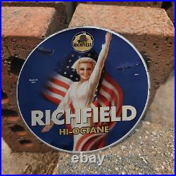 Vintage 1937 Richfield Hi-octane Porcelain Gas Oil 4.5 Sign