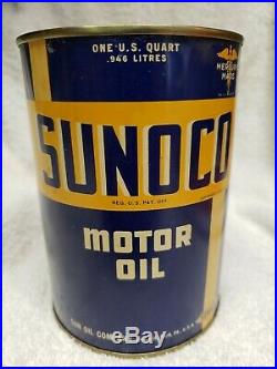Vintage 1937 SUNOCO Motor Oil 1 Quart Oil Can Tin Mercury Made Sun Oil Full Nos