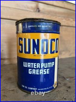 Vintage 1937 SUNOCO Water Pump Grease 1 lb Tin FULL Unopened Gas Oil Petroliana