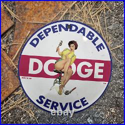 Vintage 1938 Dodge Dependable Service Porcelain Gas Oil 4.5 Sign