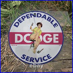 Vintage 1938 Dodge Dependable Service Porcelain Gas Oil 4.5 Sign