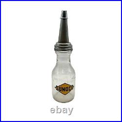 Vintage 1938 Sunoco Glass Oil Bottle WithLid And Cap 1 Quart Clean RARE