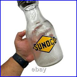 Vintage 1938 Sunoco Glass Oil Bottle WithLid And Cap 1 Quart Clean RARE