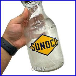 Vintage 1938 Sunoco Glass Oil Bottle WithLid And Cap 1 Quart Clean RARE