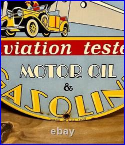 Vintage 1939 Atlantic Gasoline Porcelain Sign Aviation Motor Oil Flying Service