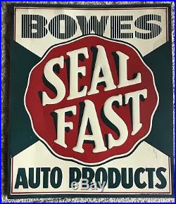 Vintage 1940's Bowes Seal Fast Auto Products Gas Oil 14 Embossed Metal Sign