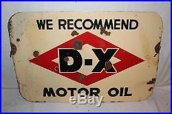 Vintage 1940's D-X Motor Oil Gas Station 2 Sided 30 Porcelain Metal Sign