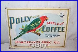Vintage 1940's Polly Coffee Grocery Store Gas Oil 16 Embossed Metal Sign