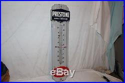 Vintage 1940's Prestone Anti-Freeze Gas Oil 37 Porcelain Metal Thermometer Sign