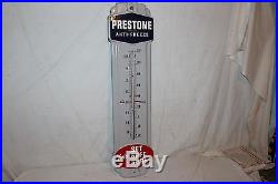 Vintage 1940's Prestone Anti-Freeze Gas Oil 37 Porcelain Metal Thermometer Sign