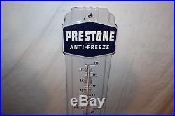 Vintage 1940's Prestone Anti-Freeze Gas Oil 37 Porcelain Metal Thermometer Sign