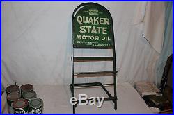 Vintage 1940's Quaker State Motor Oil Gas Station Display With6 Metal Cans Sign