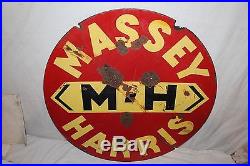 Vintage 1940s Massey-Harris Tractor Farm Gas Oil 2 Side 30 Porcelain Metal Sign