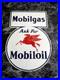 Vintage 1941 Mobil Oil Gas Advertising Sign Tin Tacker Original Nice Rare Sign