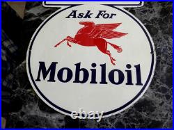 Vintage 1941 Mobil Oil Gas Advertising Sign Tin Tacker Original Nice Rare Sign