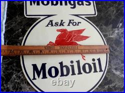 Vintage 1941 Mobil Oil Gas Advertising Sign Tin Tacker Original Nice Rare Sign
