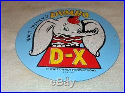 Vintage 1942 Walt Disney Dumbo D-x 11 3/4 Porcelain Metal DX Gasoline Oil Sign