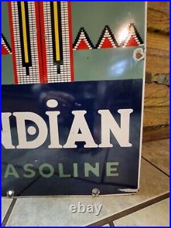 Vintage 1943 Indian Gasoline/oil Pump Plate Advertising Porcelain Metal Sign