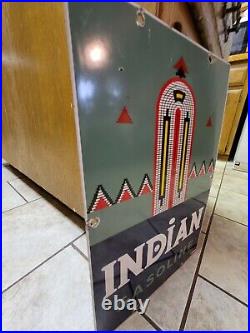 Vintage 1943 Indian Gasoline/oil Pump Plate Advertising Porcelain Metal Sign