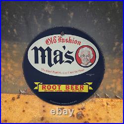 Vintage 1944 Ma's Root Beer Porcelain Gas Oil 4.5 Sign