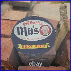 Vintage 1944 Ma's Root Beer Porcelain Gas Oil 4.5 Sign