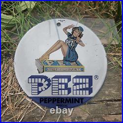 Vintage 1944 Pez Peppermint Special Porcelain Gas Oil 4.5 Sign